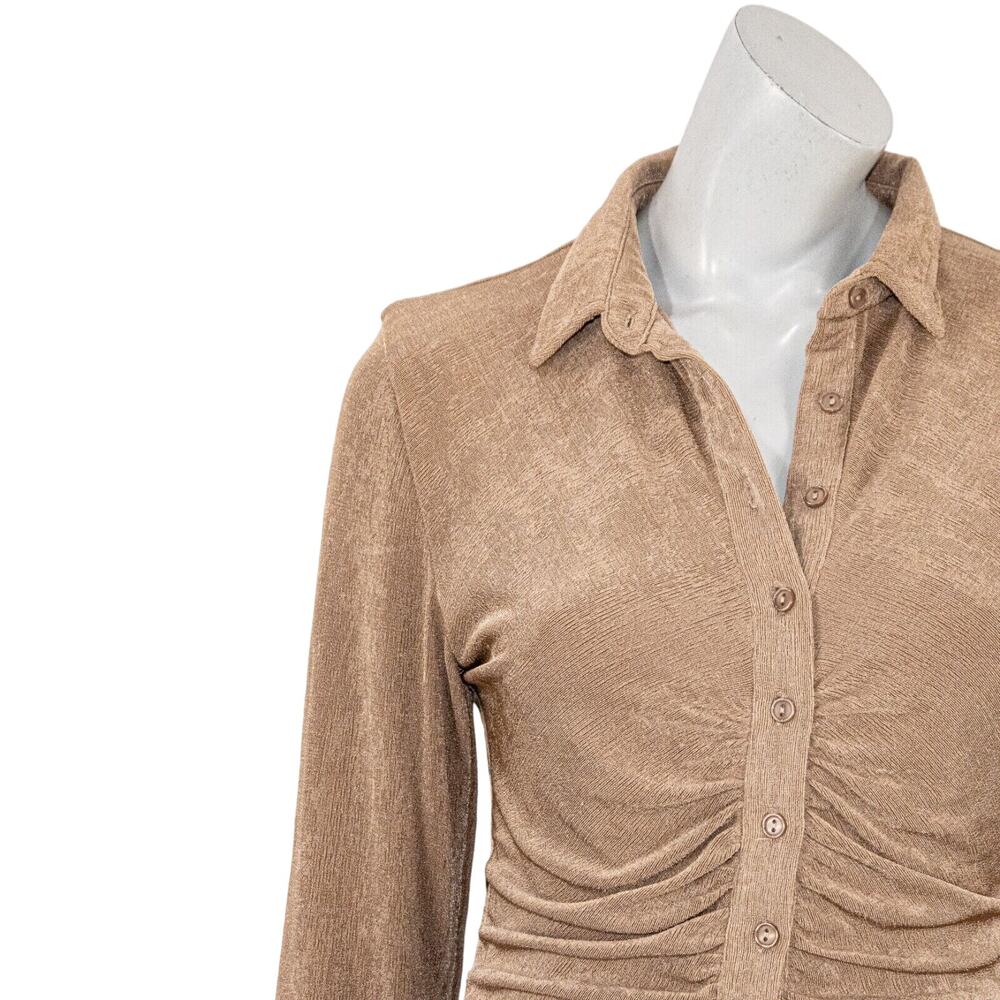 With Jean Women's Andy Dress in Latte brown button ruched size Small - Picture 9 of 10